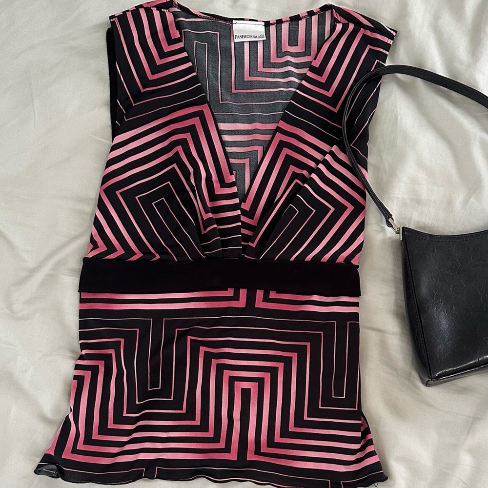 Fashion Bug Pink and Black Sleeveless Blouse